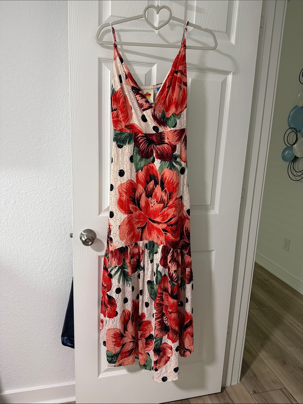 Anthropologie FARM RIO Red Floral V-Neck Spaghetti Strap Maxi Dress